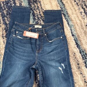 High Rise Skinny Distressed Dark Wash